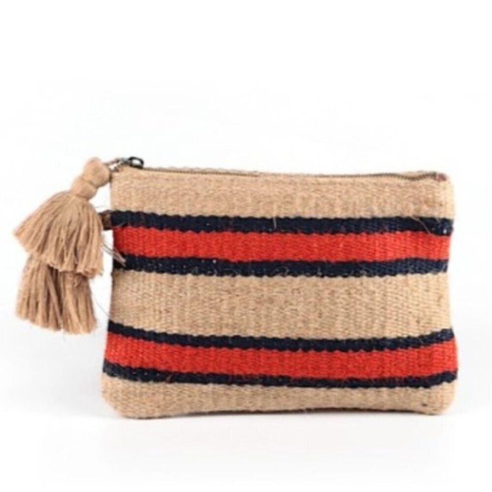 J.JILL Striped Jute Clutch With Tassel
